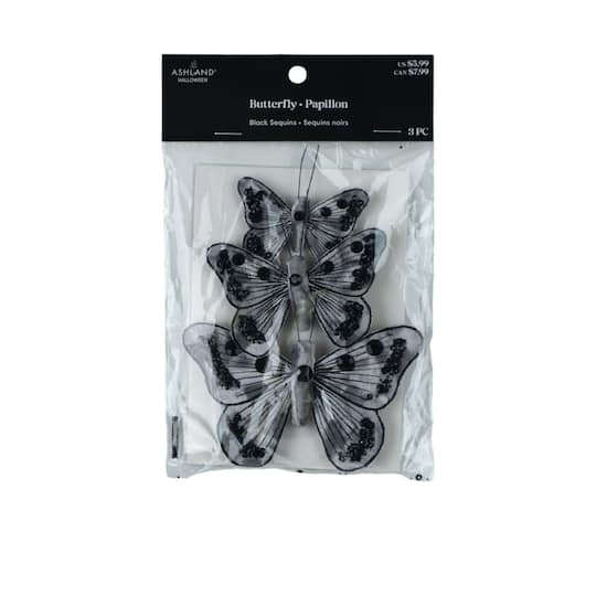 Silver & Black Sequin Butterfly Accents, 3ct. by Ashland®